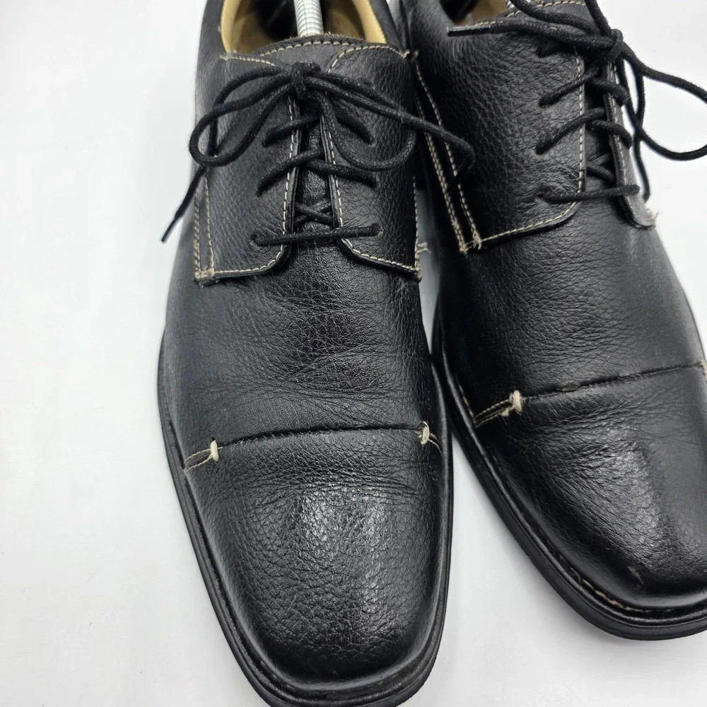 Belvedere Dress Shoes Mens 8.5 D Black‎ Leather Florence Oxford Pebbled Cap Toe